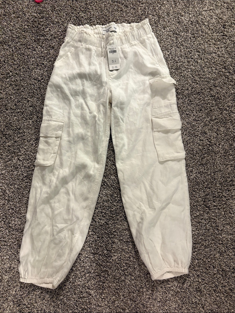Abercrombie Kids linen Cargo Jogger Pants - White